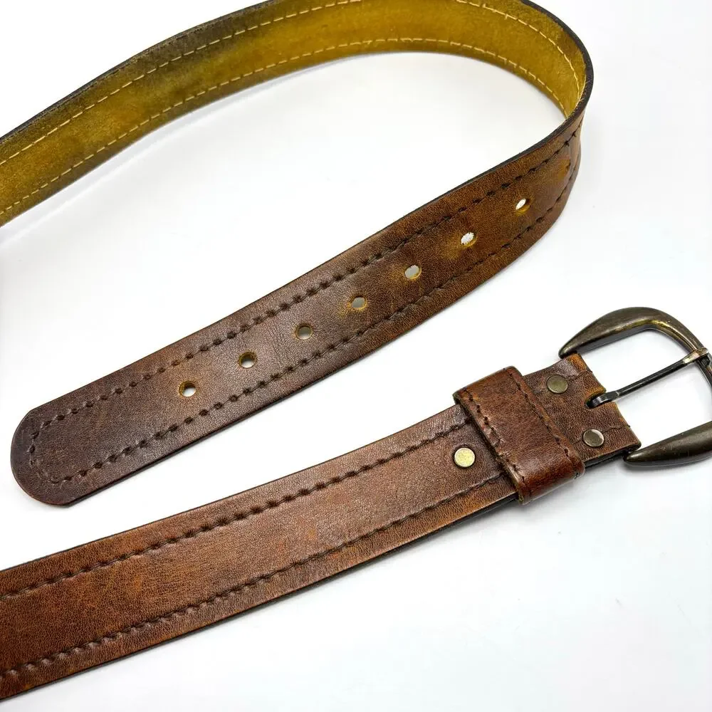 Vintage Distressed Brown Leather Belt 40 Outdoor Western Boho Hippie Streetwear